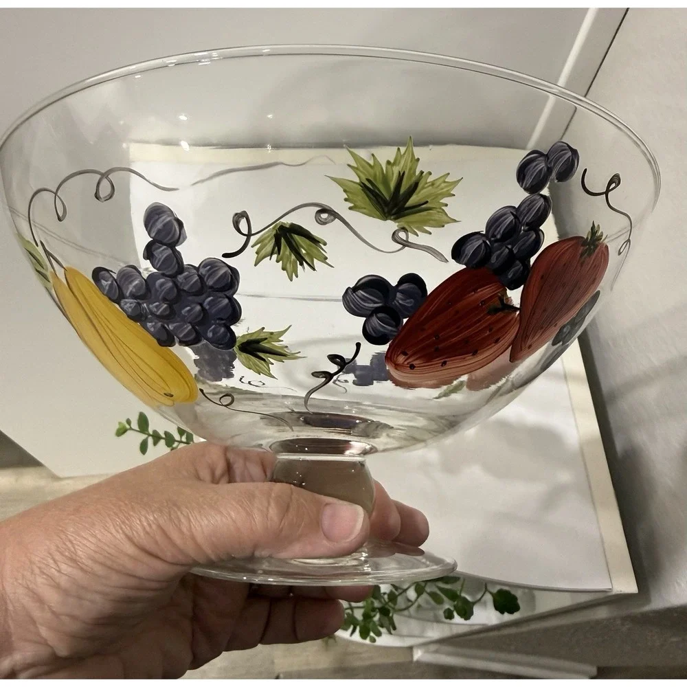 Vintage Victradco Hand Painted Fruit Grove Pedestal Bowl 9